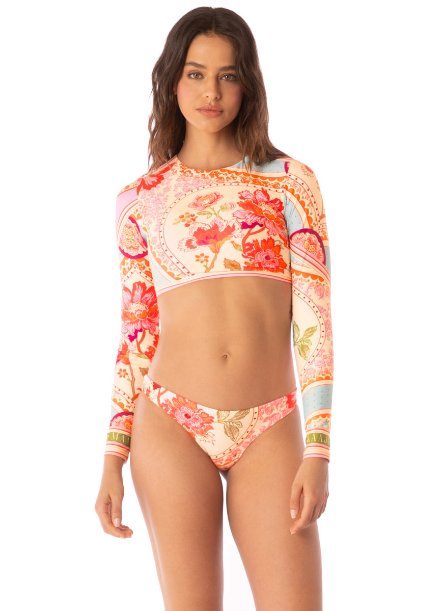 Maaji Floral Groove Spectacle Long Sleeve Crop Top Bikini Top