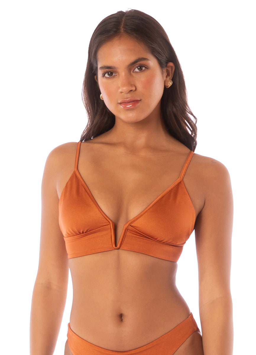 Maaji Satin Umber Parade Triangle Long Line Bikini Top 3 Maaji Satin Umber Parade Triangle Long Line Bikini Top