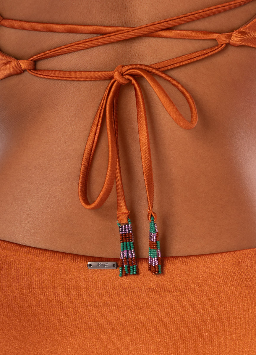 Maaji Satin Umber Parade Triangle Long Line Bikini Top 6 Maaji Satin Umber Parade Triangle Long Line Bikini Top